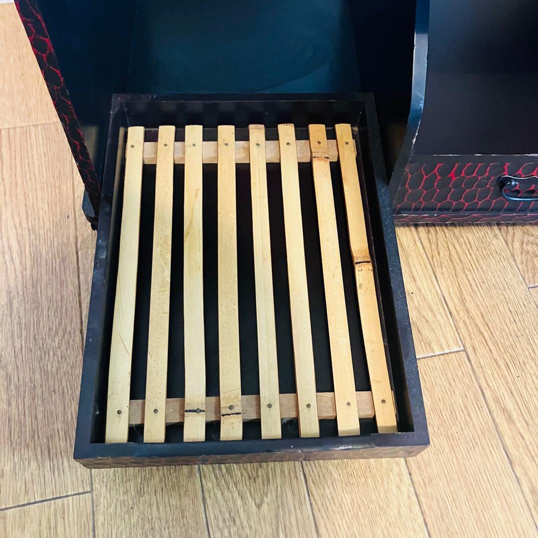 鎌倉彫 火鉢台 茶道具ワゴン 炭道具収納 昭和レトロ