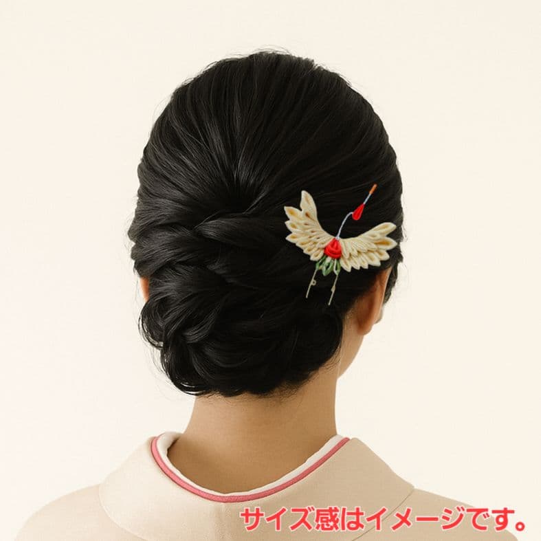 ちょい足しにも】正絹・淡金色の鶴の髪飾り7かんざし成人式卒業式和装ヘア和モダン