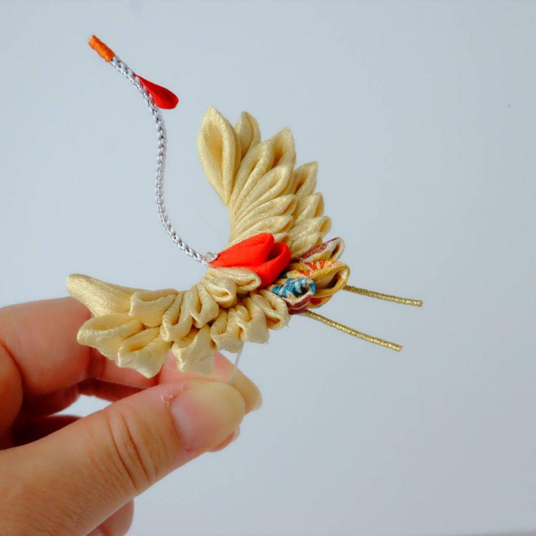 ちょい足しにも】正絹・淡金色の鶴の髪飾り7かんざし成人式卒業式和装ヘア和モダン