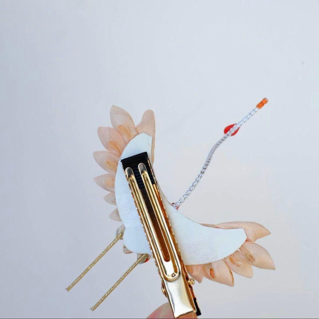 ちょい足しにも】正絹・淡金色の鶴の髪飾り7かんざし成人式卒業式和装ヘア和モダン