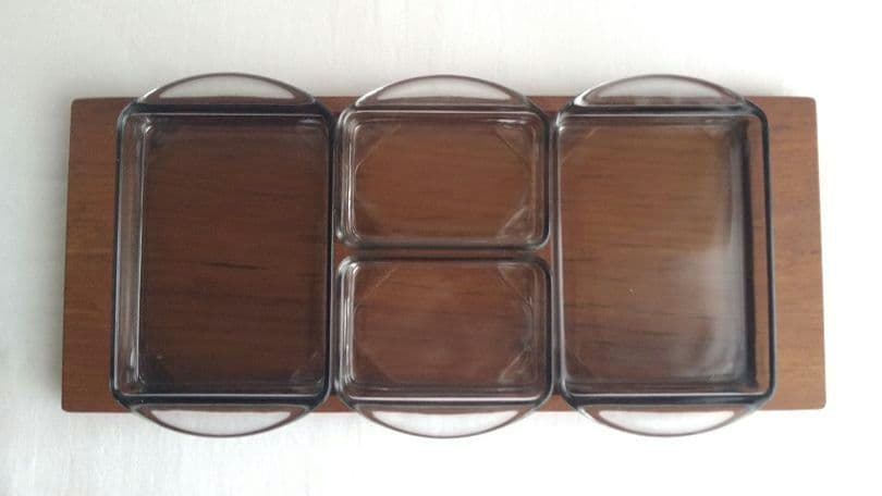 デンマークDenmark*サービングセット*チークトレイとガラスのプレートセット