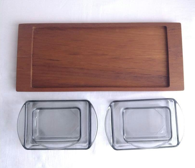 デンマークDenmark*サービングセット*チークトレイとガラスのプレートセット