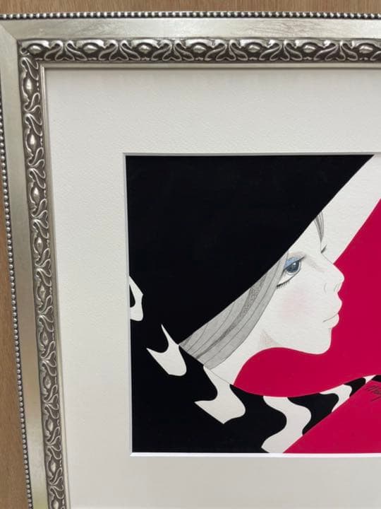 摩耶レイ 水彩画 (帽子の女) 直筆サイン有り