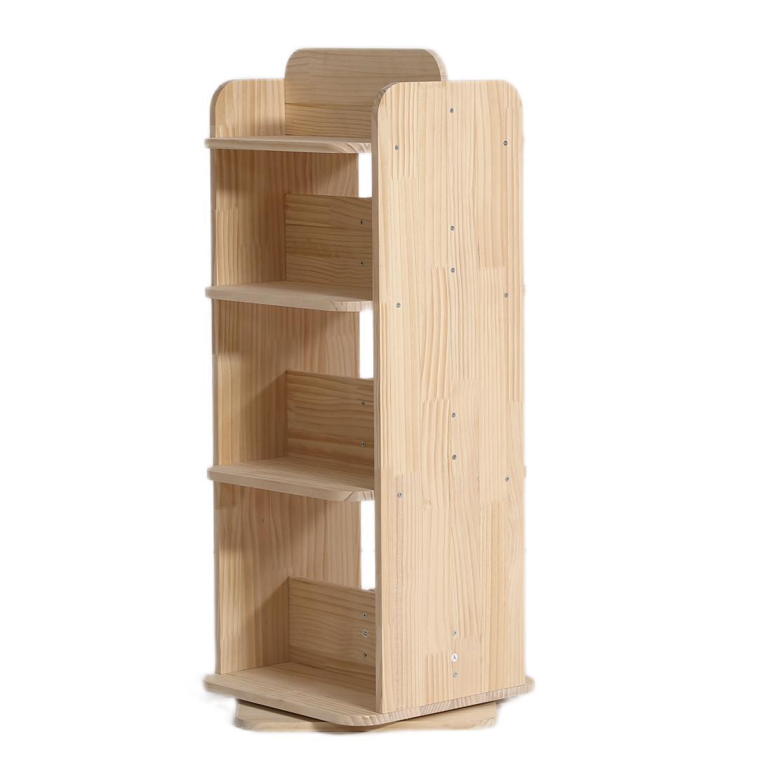 【4段 】本棚 回転式 天然木製 パイン材 絵本棚 図鑑対応 コミック収納棚