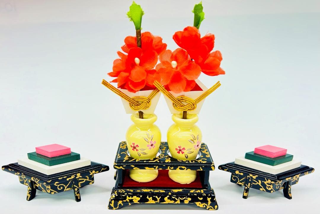 20号 菱三宝 黒唐草 2点セット 木製品 雛道具 ひな道具 雛人形 小道具