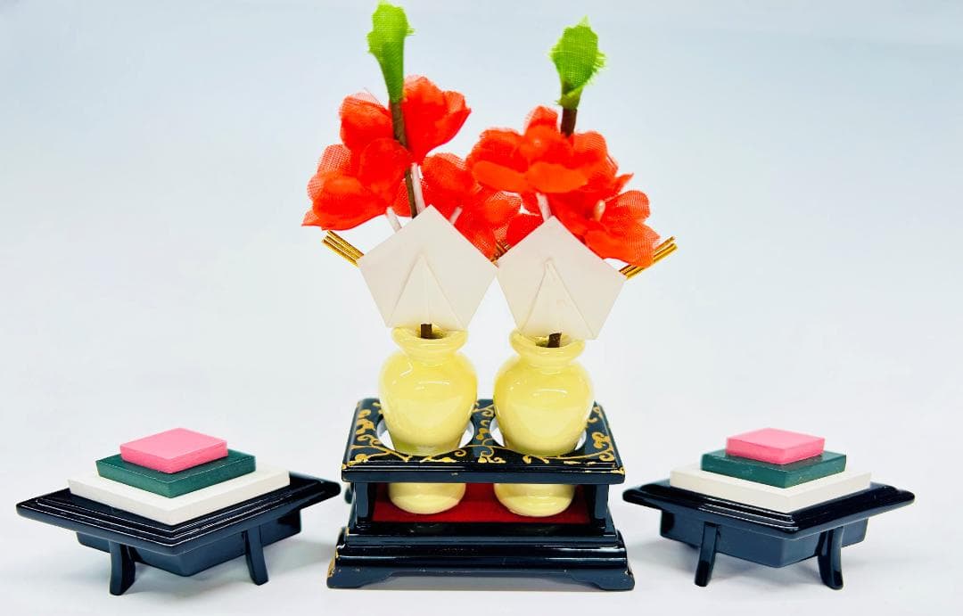 20号 菱三宝 黒唐草 2点セット 木製品 雛道具 ひな道具 雛人形 小道具