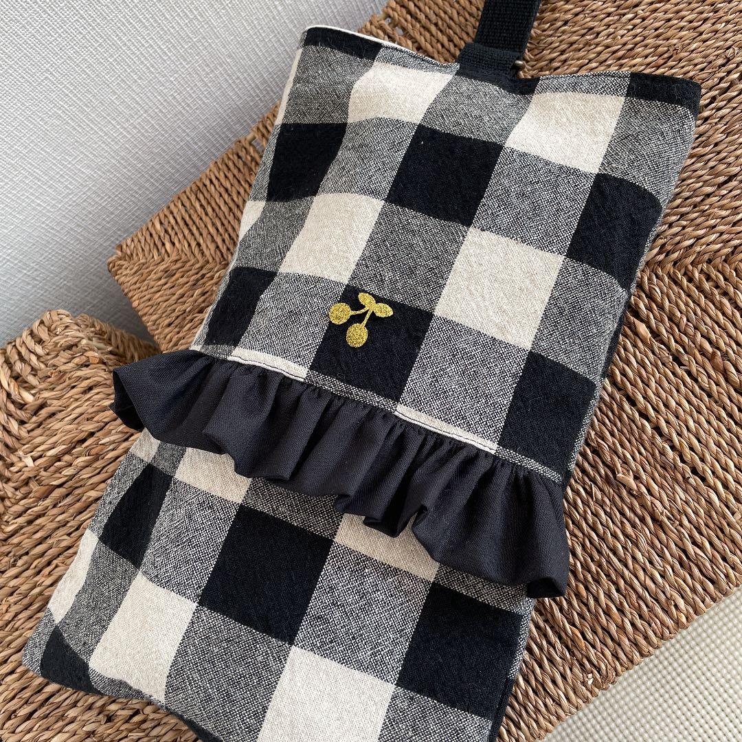 入園　入学　ブロックチェック　黒フリル　レッスンバッグ セット