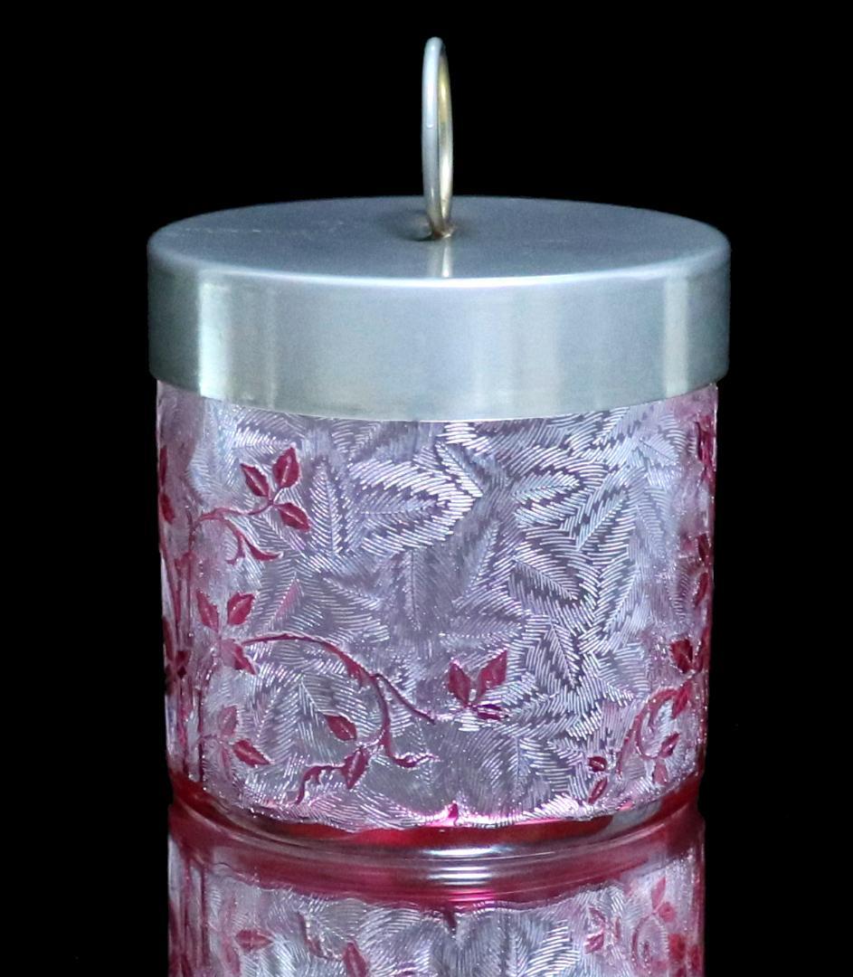 オールド・バカラ 桃色被せガラス 野薔薇 蓋物 ボンボニエール エグランチエ