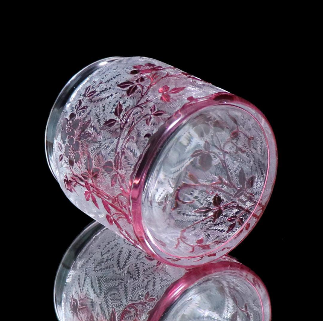 オールド・バカラ 桃色被せガラス 野薔薇 蓋物 ボンボニエール エグランチエ