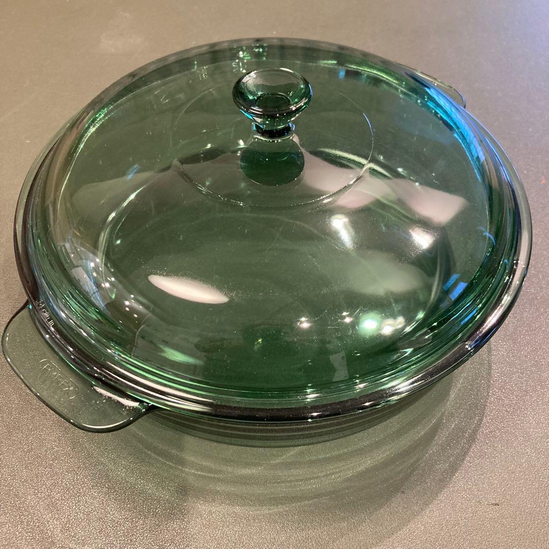 【希少⭐︎グリーン】 パイレックス　ガラス両手鍋 29cm 長期保管品 箱無し