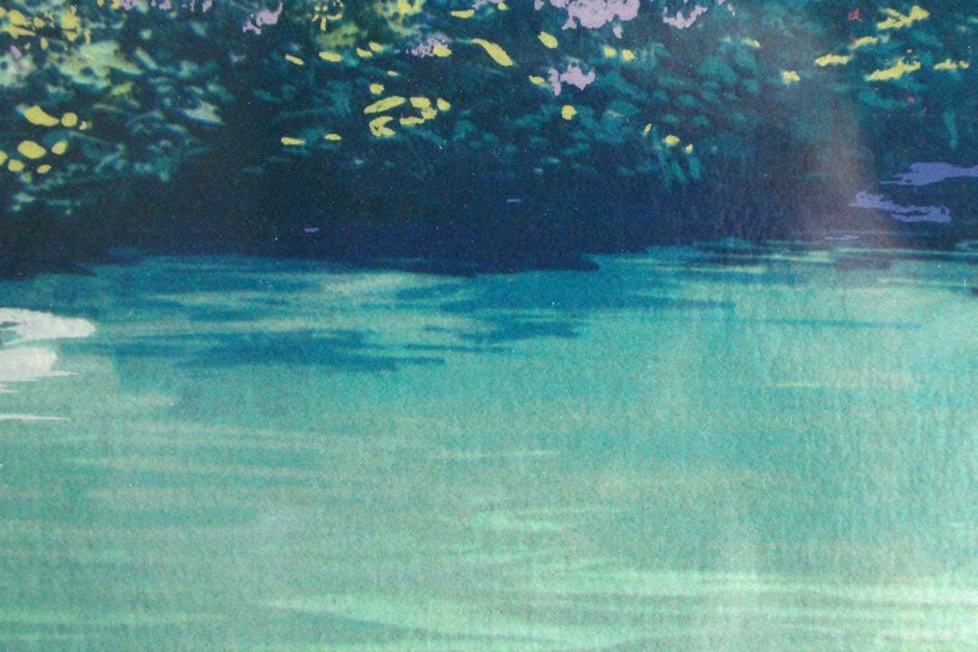 No4827額装　マリー・クライン　シルクスクリーン　花のある川辺風景　送料無料