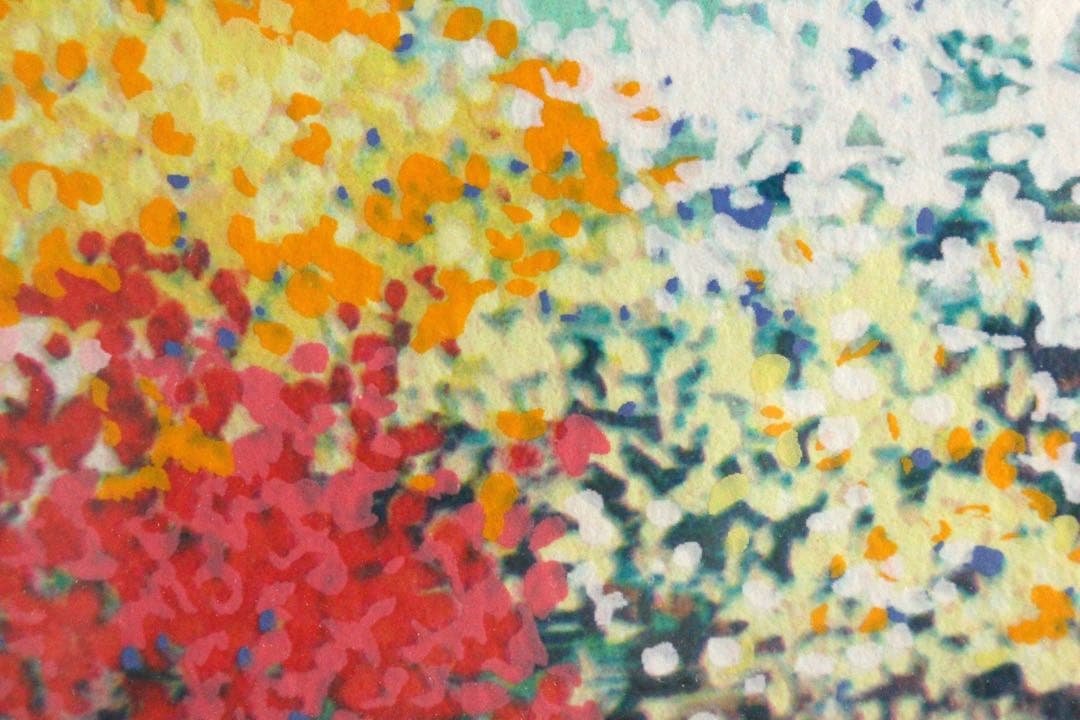 No4827額装　マリー・クライン　シルクスクリーン　花のある川辺風景　送料無料