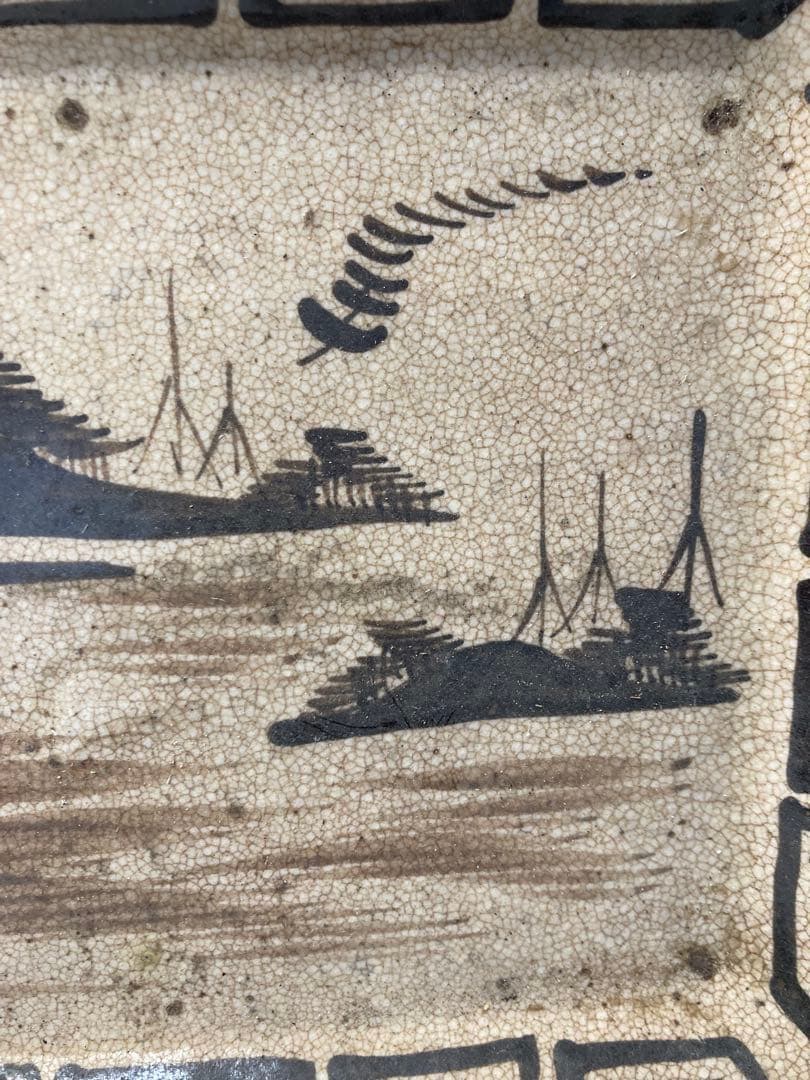 江戸後期　絵瀬戸　角皿