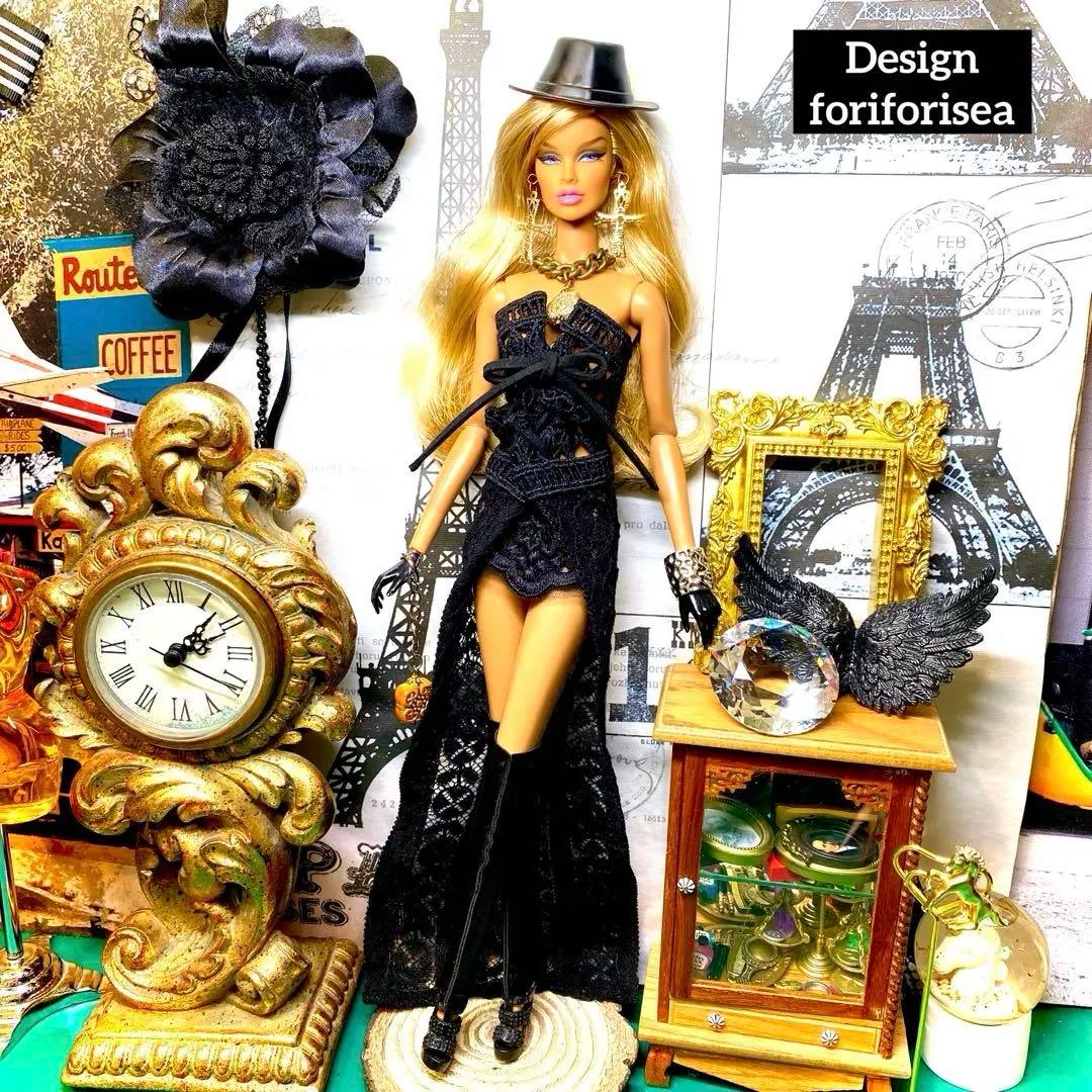 luxury REAL BLACK long dress★accessories