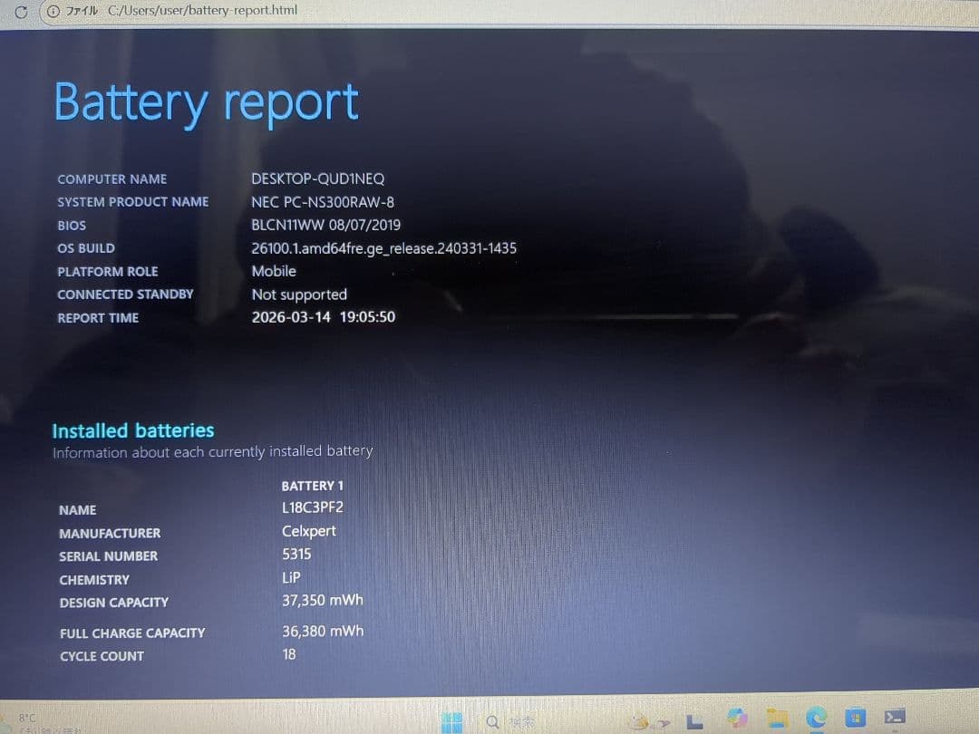 Windowsノート本体 NEC LAVIE NS300/RAW Ryzen 3 8gb ssd256gb