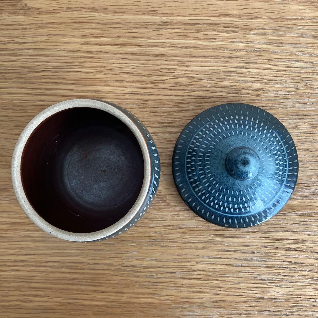 小石原焼　飛びかんな　小壺　青色