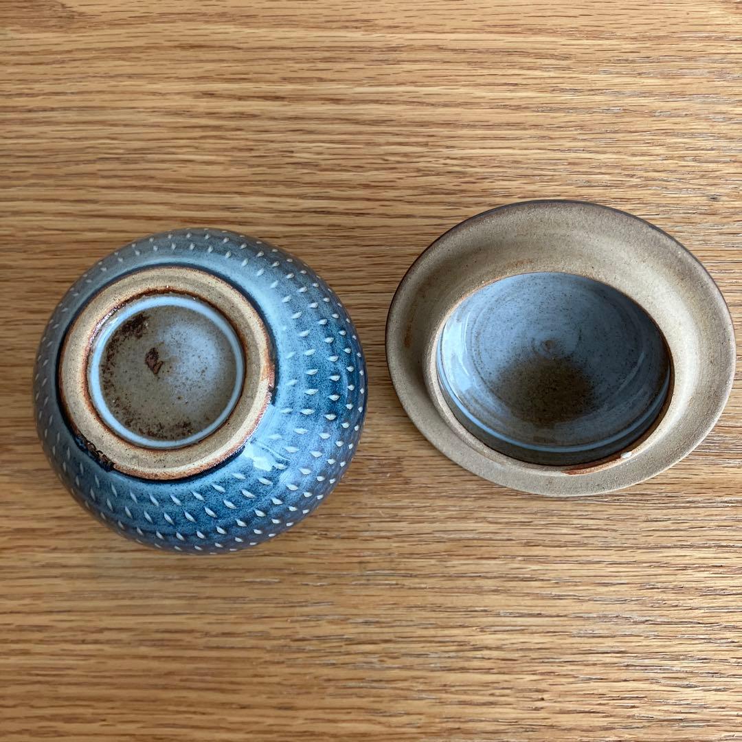 小石原焼　飛びかんな　小壺　青色