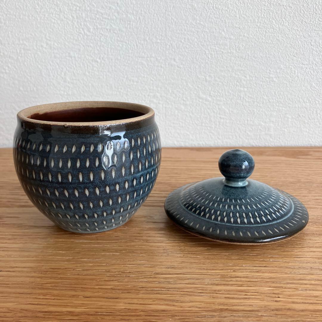 小石原焼　飛びかんな　小壺　青色