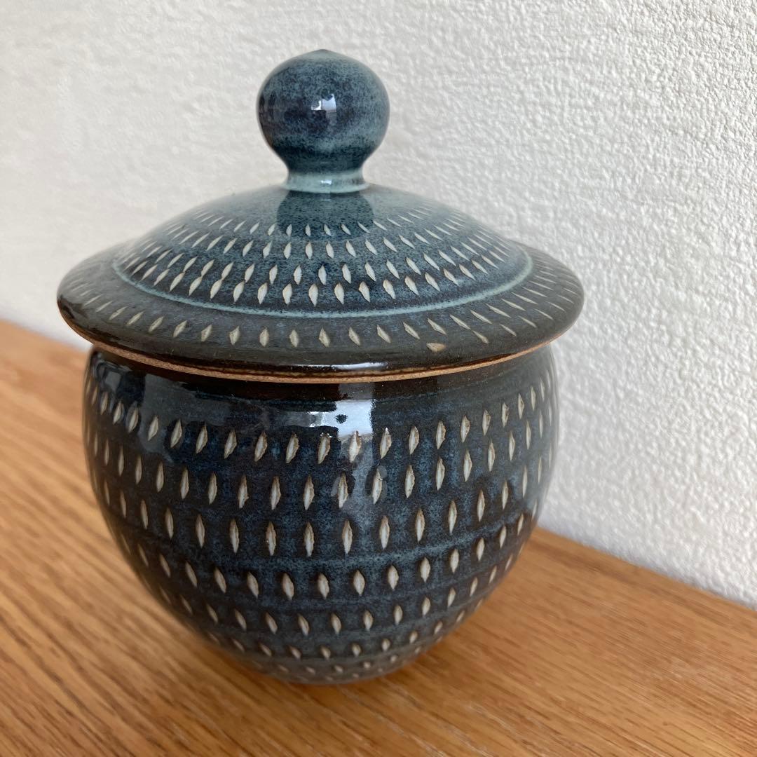 小石原焼　飛びかんな　小壺　青色