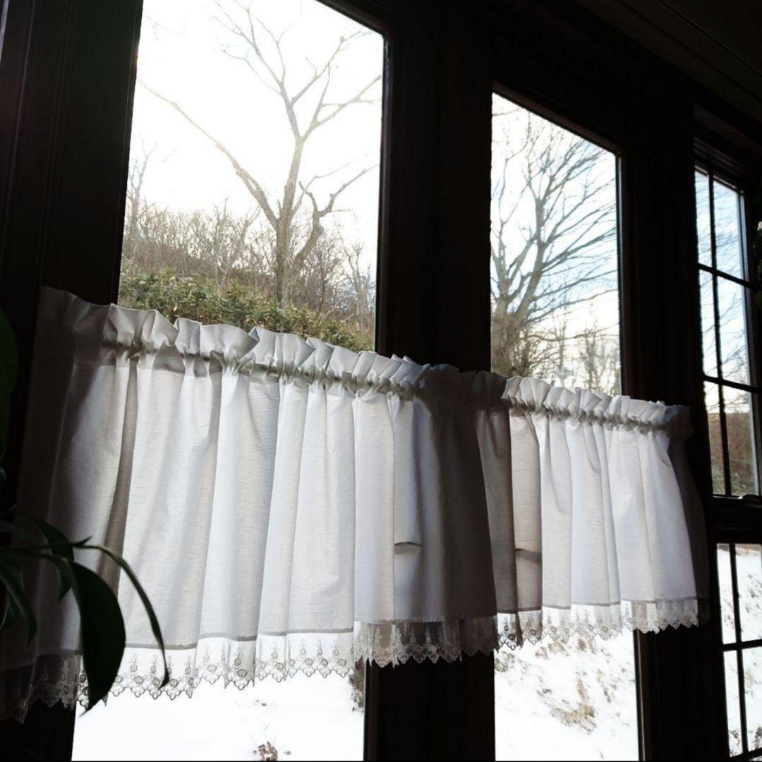 ホワイトコットン♪３m幅カフェカーテン 300cm×50cm 幅広 白いカーテン