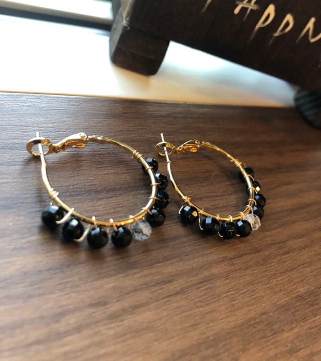 オニキスのフープピアス☆