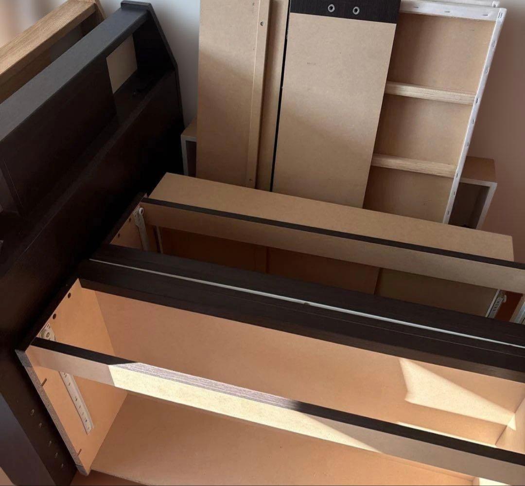 ニトリ シングルベッド 収納付 コンセント ライト付 ミドルブラウン たのメル便