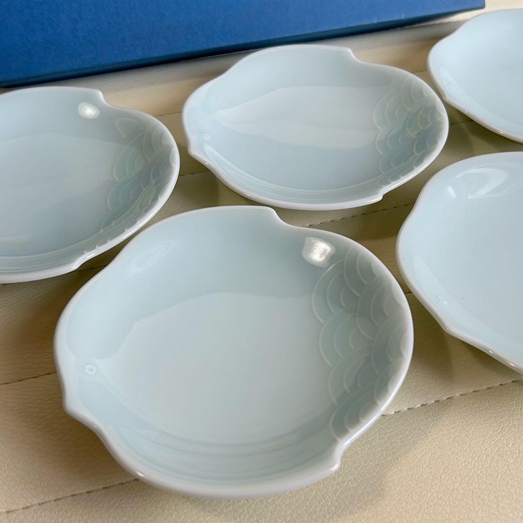 たち吉　青白磁　千鳥青海波　小皿揃　5枚セット 取り皿　銘々皿　青磁　和食器