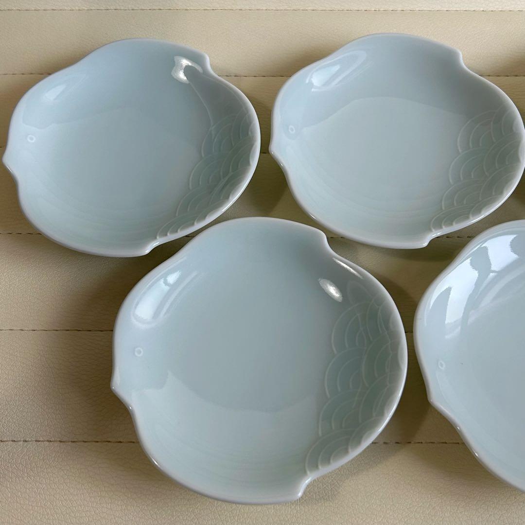 たち吉　青白磁　千鳥青海波　小皿揃　5枚セット 取り皿　銘々皿　青磁　和食器