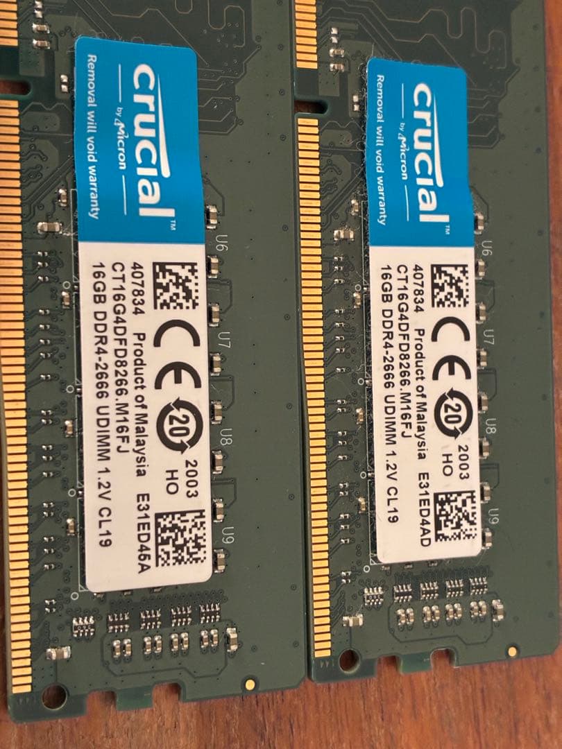 Crucial 16GB DDR4 2666MHz メモリー2枚計32GBセット