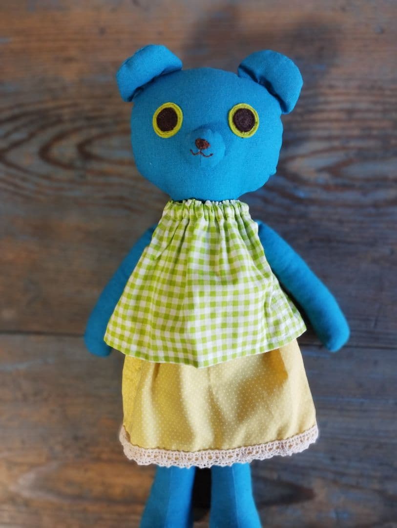 ハンドメイド「水色くまさん」着せ替え人形セット・手洗い可