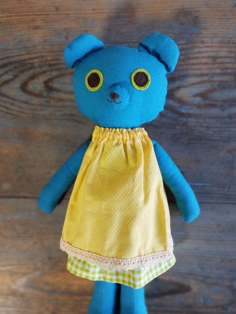 ハンドメイド「水色くまさん」着せ替え人形セット・手洗い可