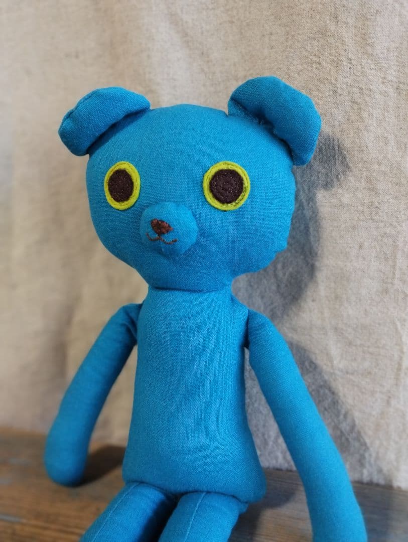 ハンドメイド「水色くまさん」着せ替え人形セット・手洗い可