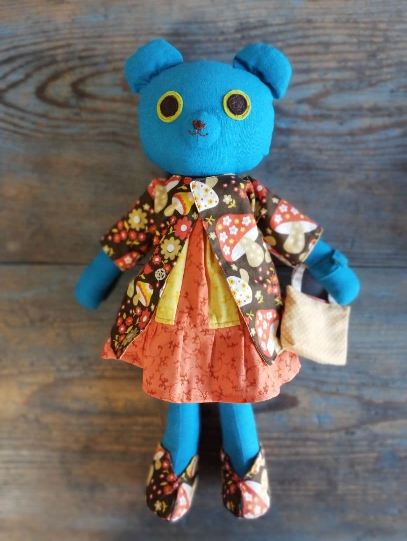 ハンドメイド「水色くまさん」着せ替え人形セット・手洗い可