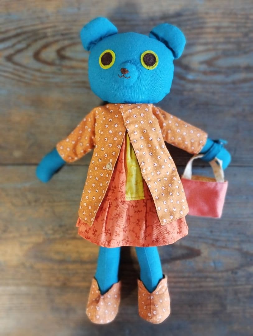 ハンドメイド「水色くまさん」着せ替え人形セット・手洗い可