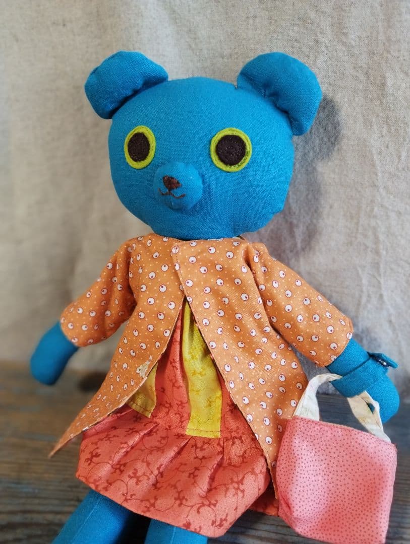 ハンドメイド「水色くまさん」着せ替え人形セット・手洗い可