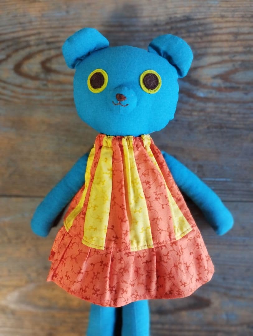 ハンドメイド「水色くまさん」着せ替え人形セット・手洗い可