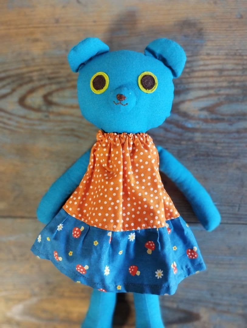 ハンドメイド「水色くまさん」着せ替え人形セット・手洗い可
