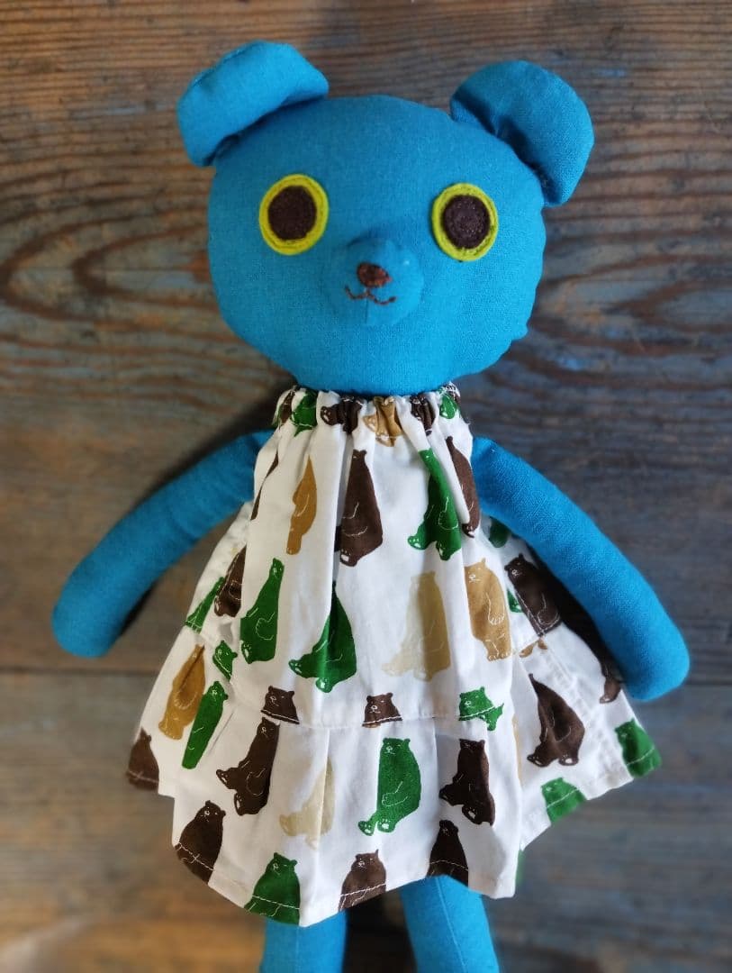 ハンドメイド「水色くまさん」着せ替え人形セット・手洗い可