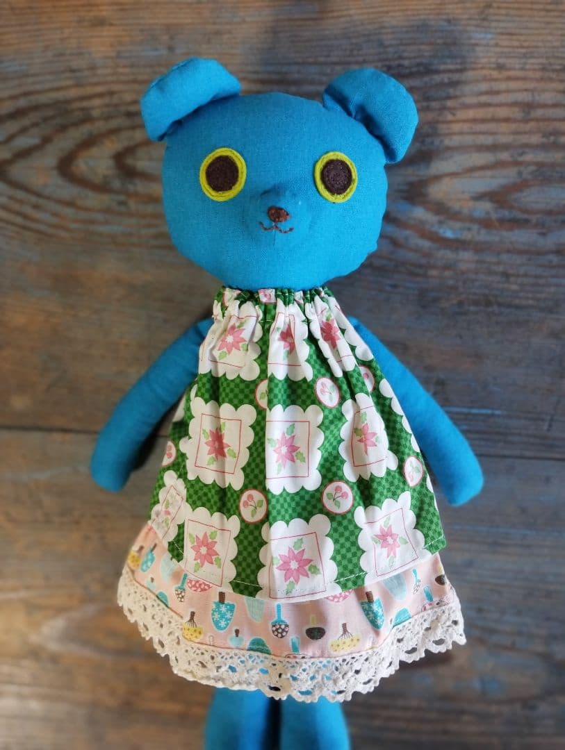 ハンドメイド「水色くまさん」着せ替え人形セット・手洗い可