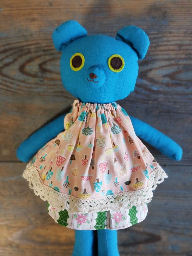 ハンドメイド「水色くまさん」着せ替え人形セット・手洗い可