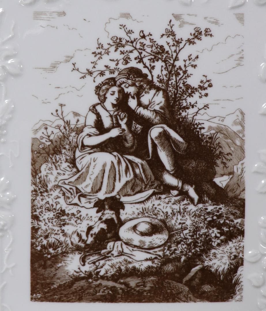 マイセン 世界限定版 1級品 壁掛け飾り皿 金彩 プラーク 陶板画 恋人たち