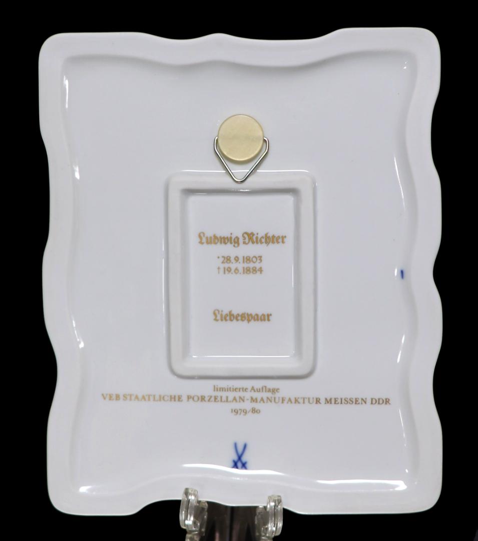 マイセン 世界限定版 1級品 壁掛け飾り皿 金彩 プラーク 陶板画 恋人たち