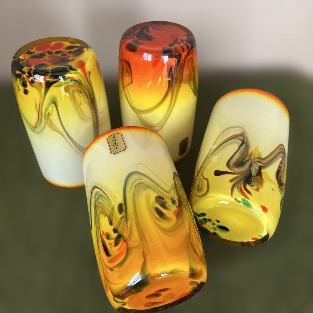 民芸品　ヴィンテージ　グラス　4個セット　昭和レトロ