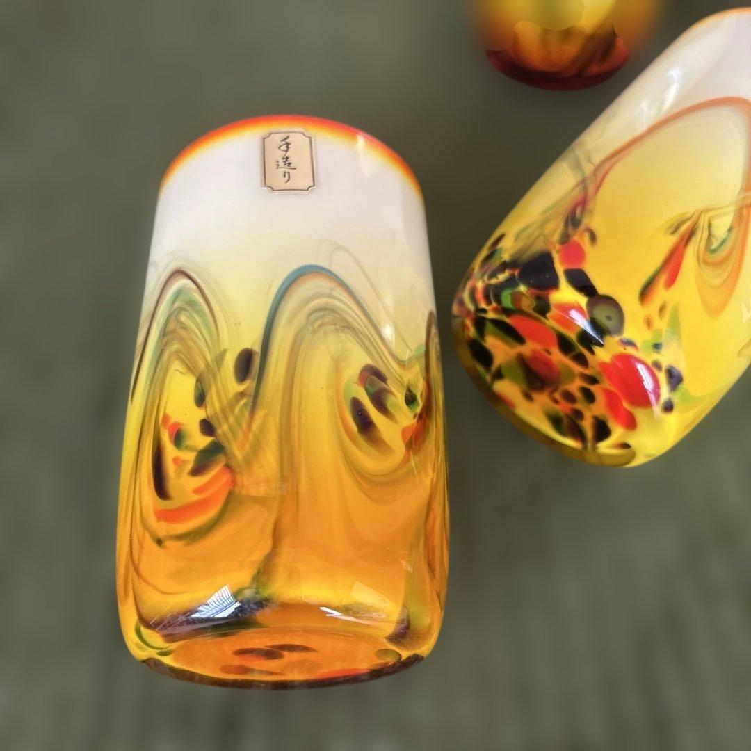 民芸品　ヴィンテージ　グラス　4個セット　昭和レトロ