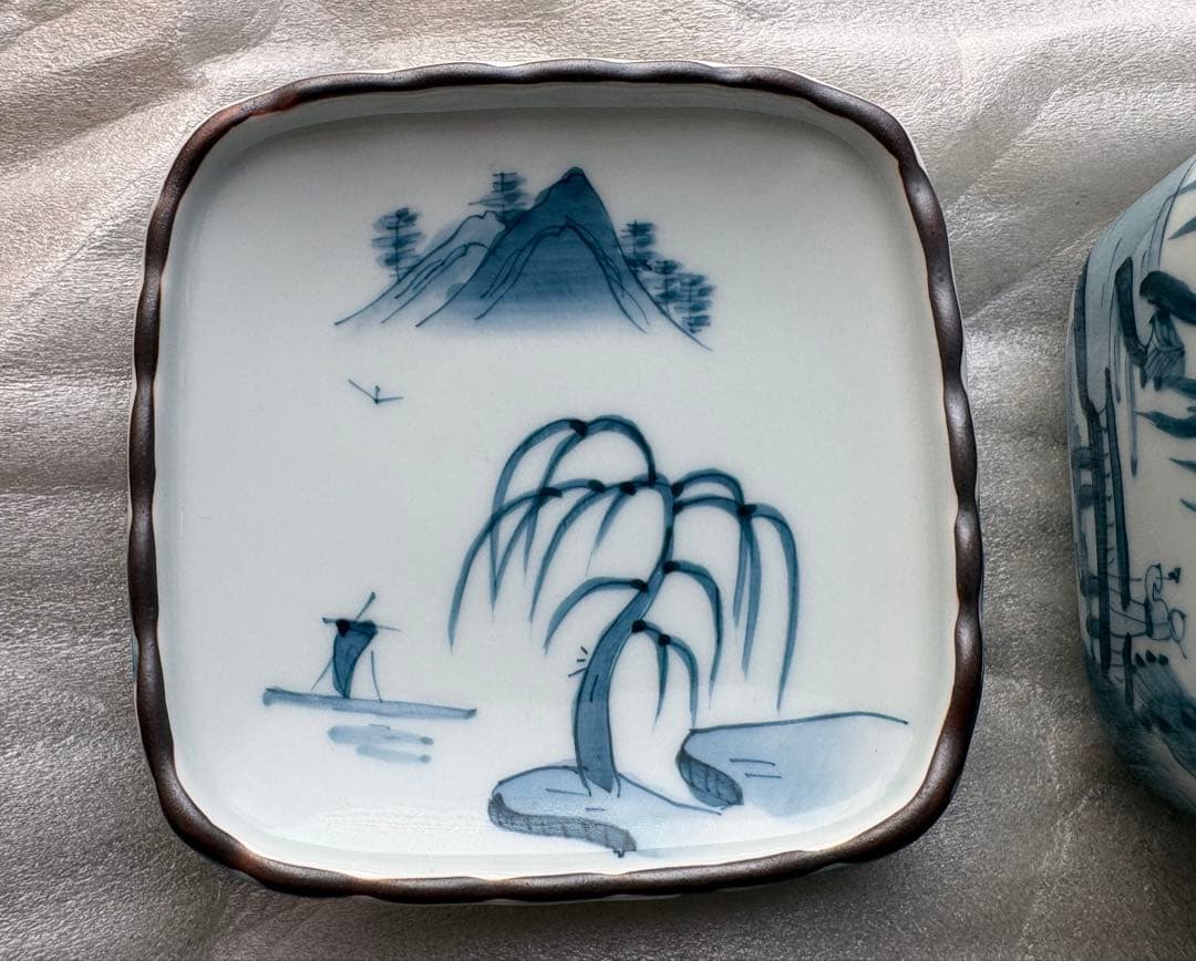 【新品未使用】有田焼 白川谷 華山窯 内外山水　蒸椀揃　五客　最高級品