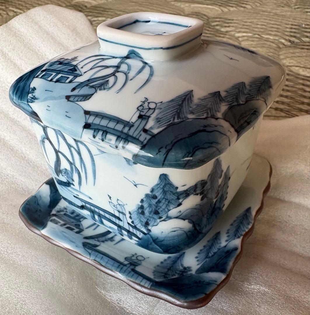 【新品未使用】有田焼 白川谷 華山窯 内外山水　蒸椀揃　五客　最高級品