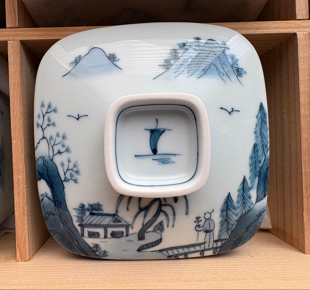 【新品未使用】有田焼 白川谷 華山窯 内外山水　蒸椀揃　五客　最高級品