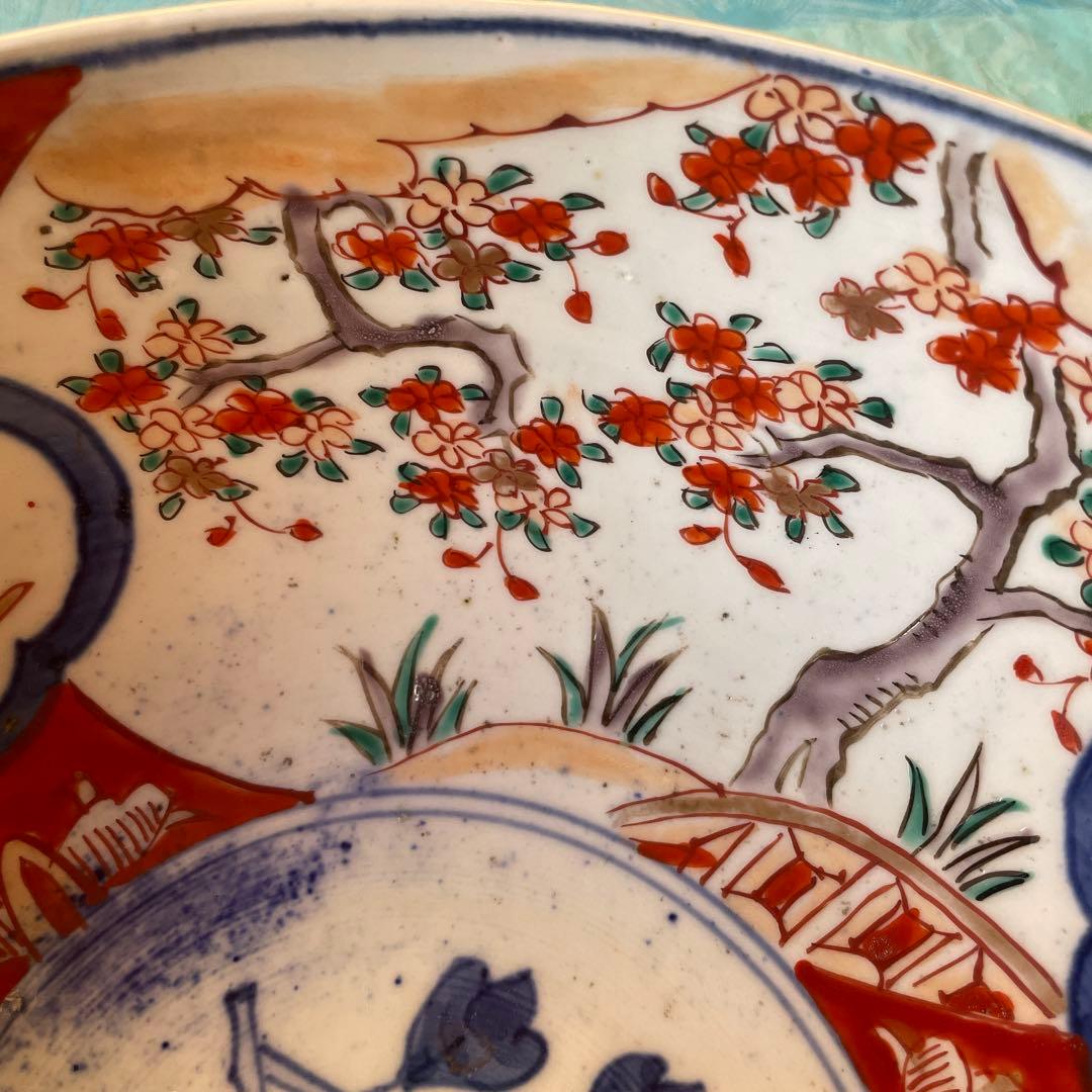 幕末明治　金彩　色絵　染付　獅子　牡丹　深鉢