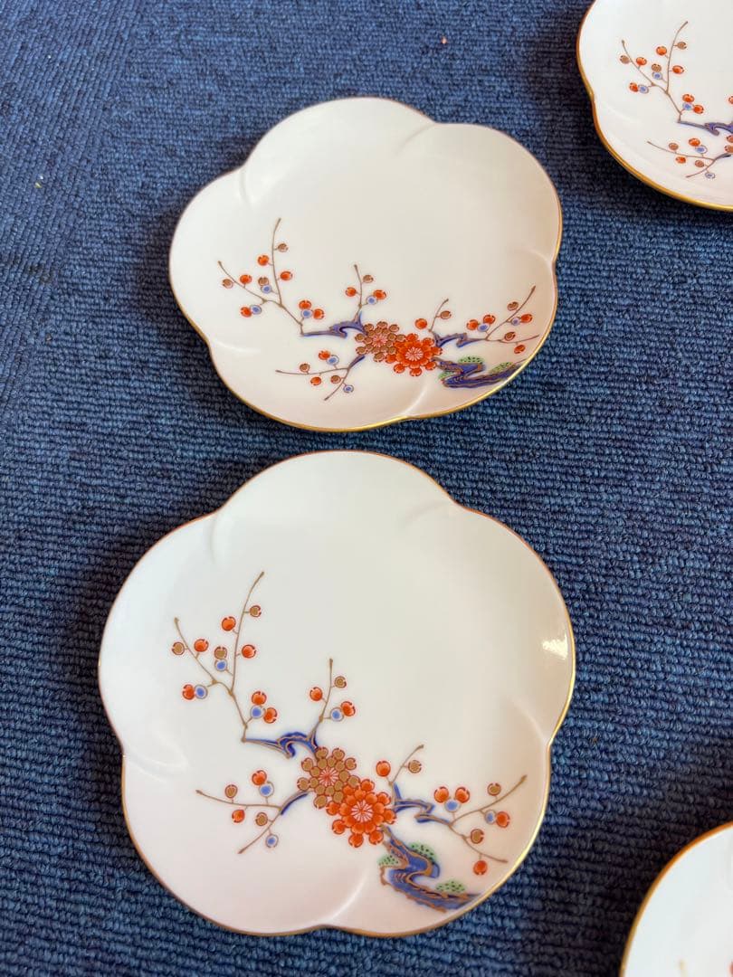 1394  深川製磁　花型皿　5客　金彩