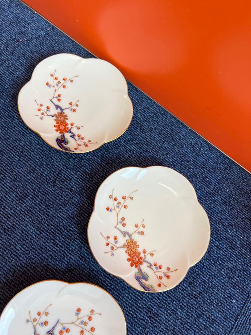 1394  深川製磁　花型皿　5客　金彩